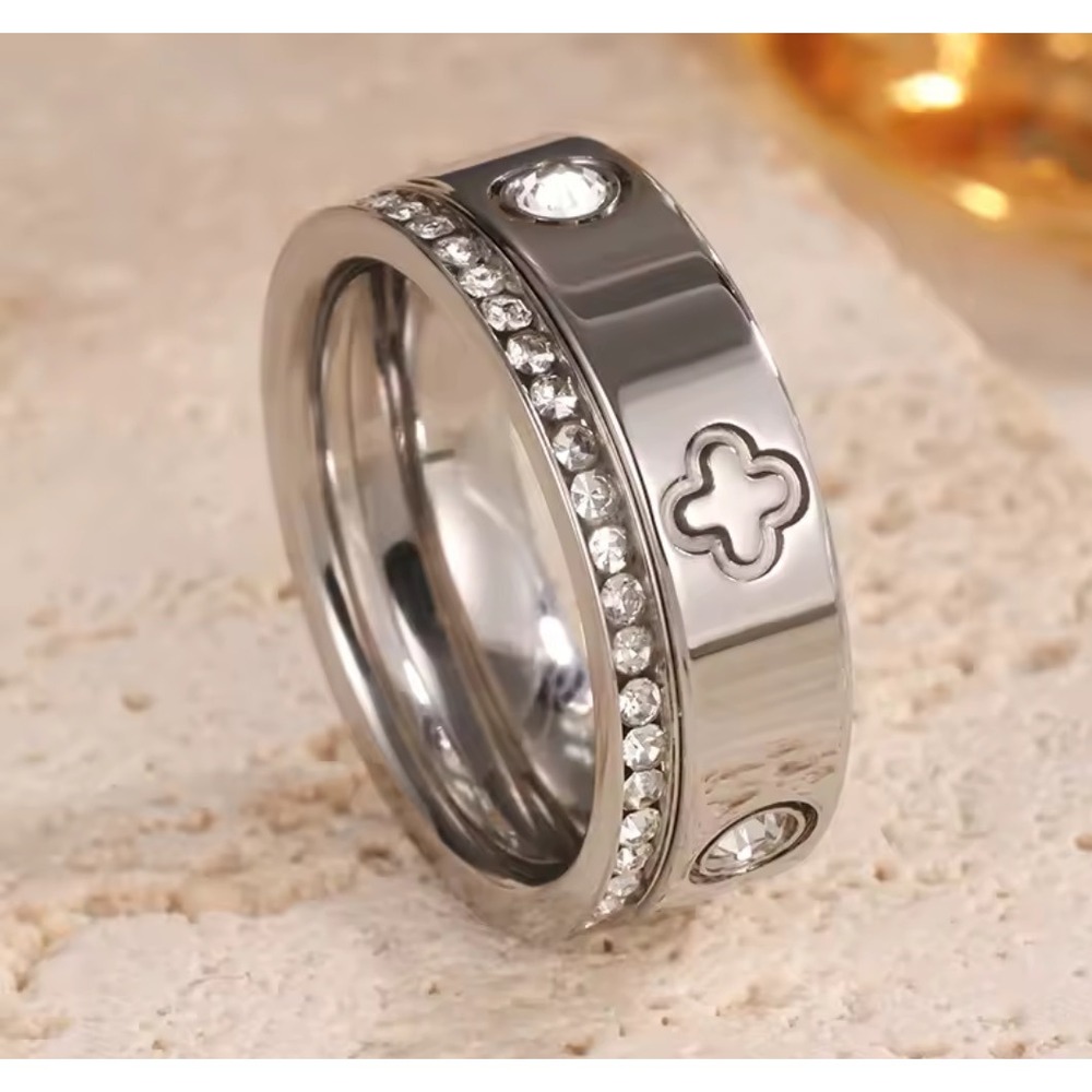 NEW BEAUTIFUL 18k WHITE GOLD PLATED CLOVER RING SET, CLOVER‎ RING, DIAMOND RING - Picture 10 of 10